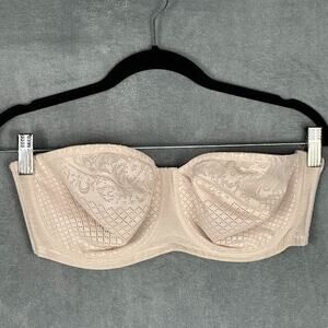 Wacoal Visual Effects Strapless Minimizer Bra Womens 34DDD Beige Underwire Lace